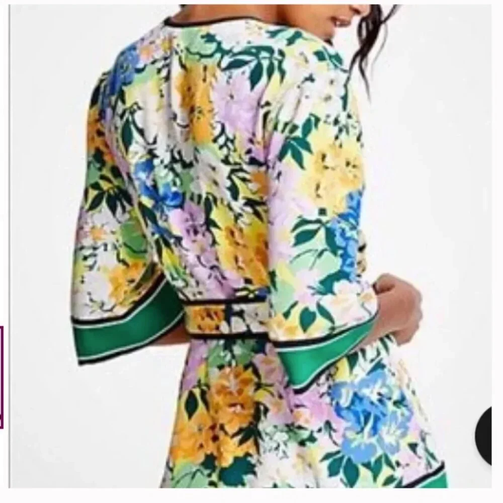 Ann Taylor Blooming Floral Spring Garden Kimono Top Wrap Blouse Shirt XS or S